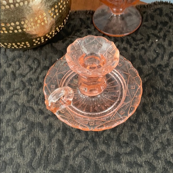 Pink heisey depression candle stick holder